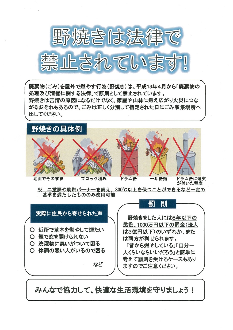 野焼は法律で禁止されています。の画像
